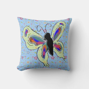 Animated Butterfly and Floral Background Throw Pillow