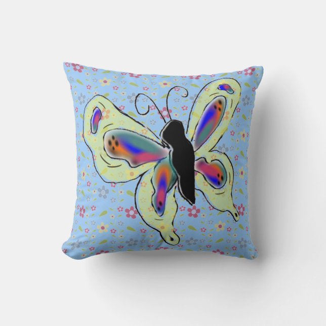 Animated Butterfly and Floral Background Throw Pillow (Front)