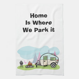 Animated camping trailer kitchen towel