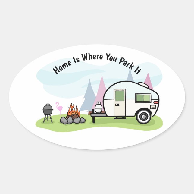 Animated camping trailer oval sticker (Front)