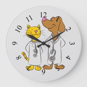 Animated cat and dog Veterinarians Large Clock