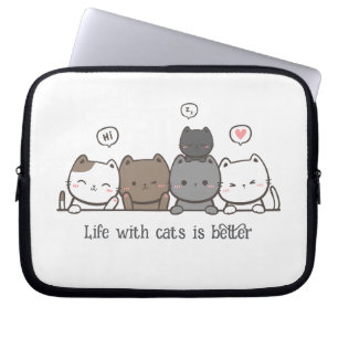 Animated Cat Laptop Sleeve, cat lover Custom Gift  Sleeve