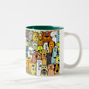 Animated cats and dogs illustrations Two-Tone coffee mug