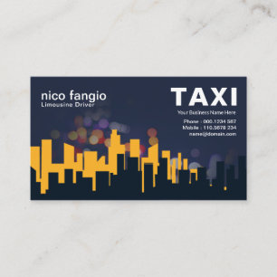 Animated City Night Life Building Silhouette Taxi Business Card