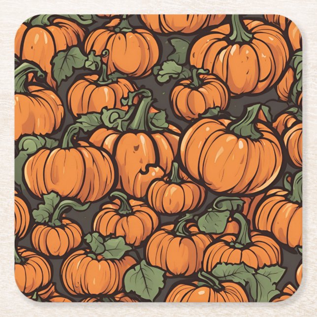 Animated Cute Pumpkin Minimalist Fall Halloween Square Paper Coaster (Front)