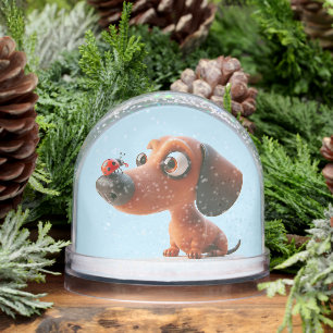 ANIMATED DACHSHUND LADY BUG SNOW GLOBE