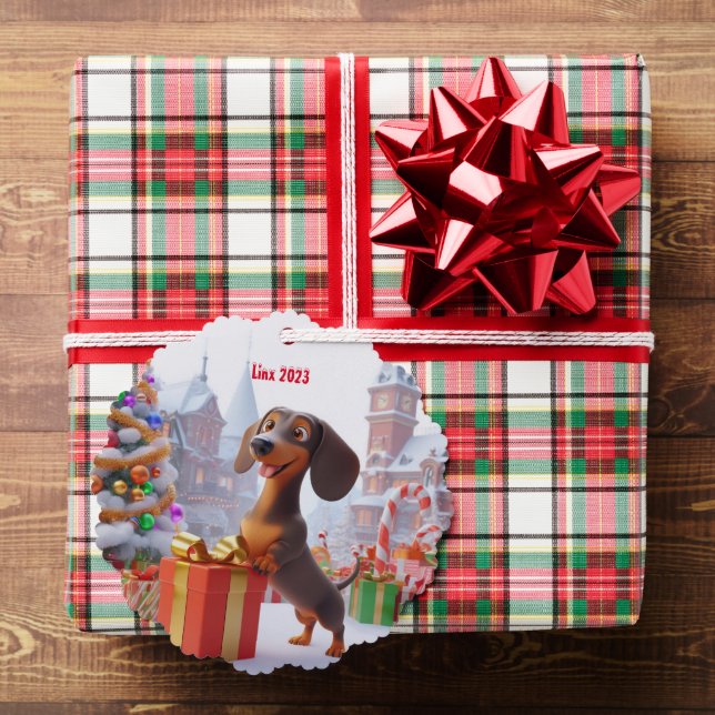 Animated Dachshund Puppy Personalized  Ornament Card (Insitu (Gift))