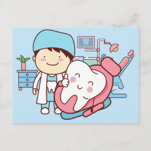 Animated Dentist with tooth background Postcard
