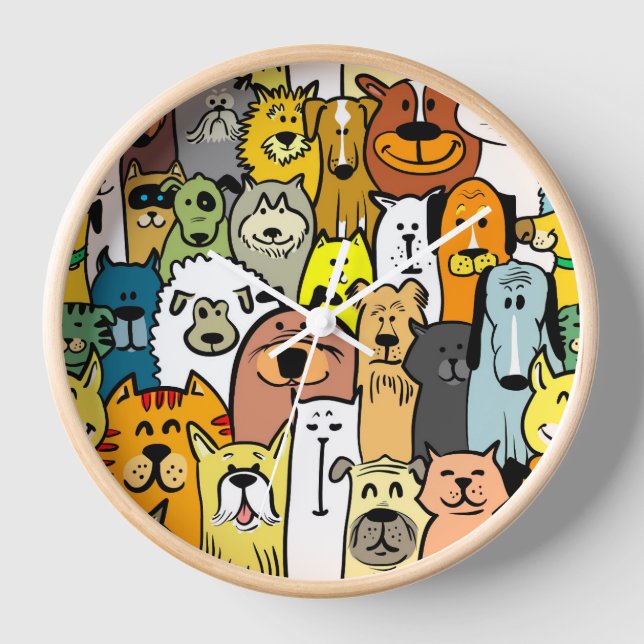 Animated Dogs and Cats illustrations round clock (Front)