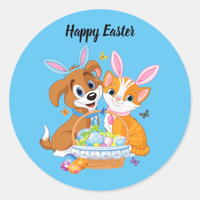 Animated East cat and dog Classic Round Sticker (Front)