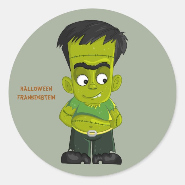 Animated Halloween Frankenstein Classic Round Sticker (Front)