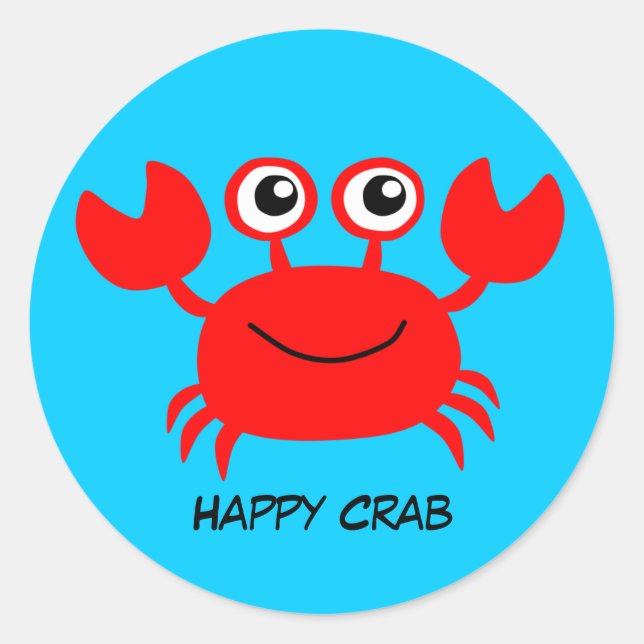 Animated Happy Crab Classic Round Sticker (Front)