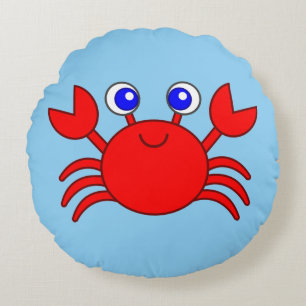 Animated Happy Red Crab Round Pillow