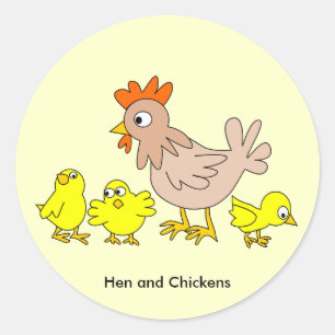 Animated Hen and Chickens Classic Round Sticker