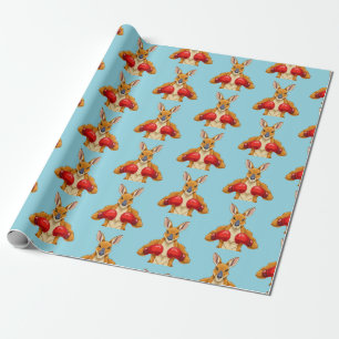 Animated kangaroo with red boxing gloves wrapping paper