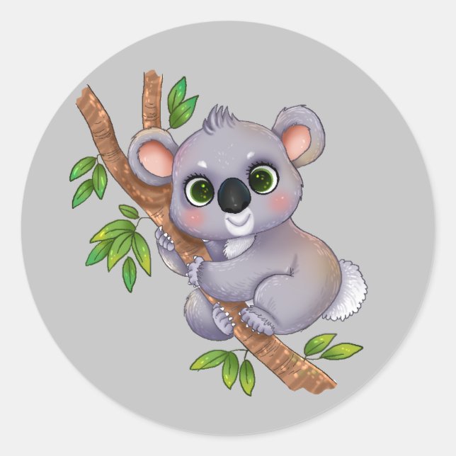 Animated Koala Bear Classic Round Sticker (Front)
