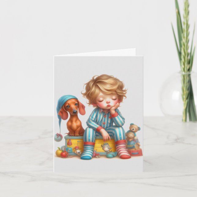 Animated Night Cap Dachshund Card (Front)