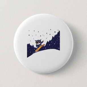 Animated Owl Snowboarding Under Stars 2 Inch Round Button