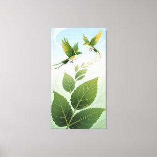 Animated patterns of leaves and birds canvas print