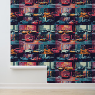 Animated retro race car pop art fantasy world wallpaper