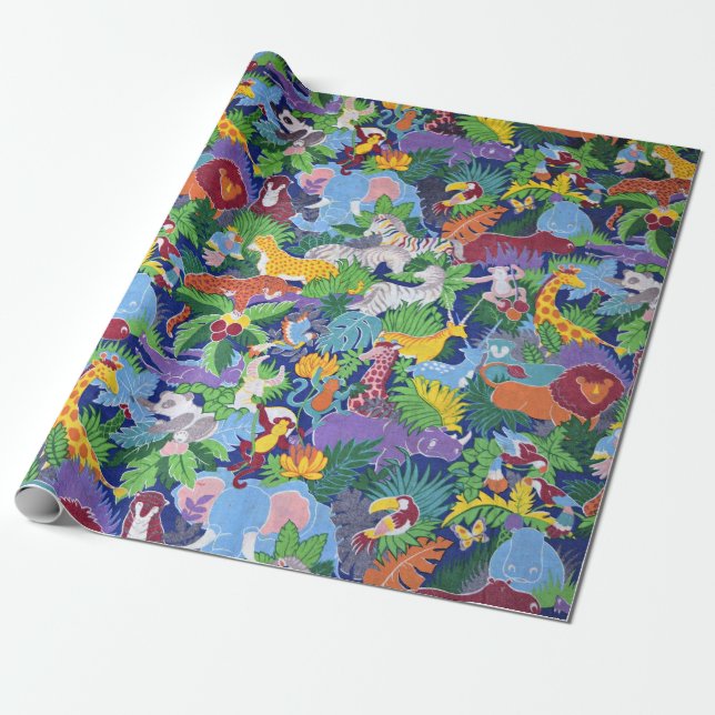 Animated Safari Animals Wrapping Paper (Unrolled)