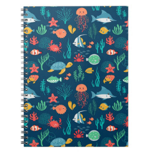 Animated sea life design notebook