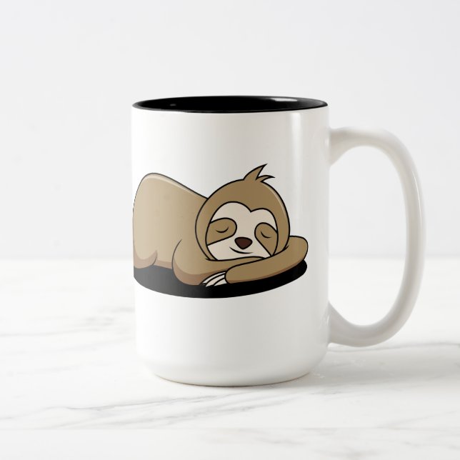 Animated Sloth Sleeping   Two-Tone Coffee Mug (Right)