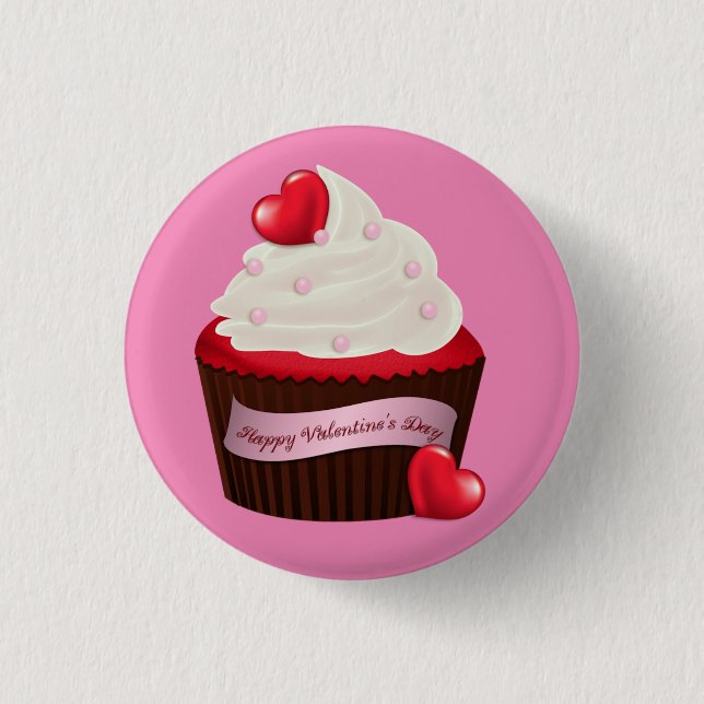 Animated Valentine's Day Cupcake 1 Inch Round Button (Front)