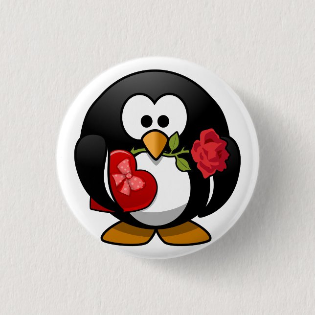 Animated Valentine's Day Penguin 1 Inch Round Button (Front)