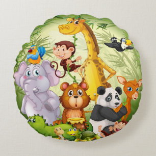 Animated Wildlife Round Pillow