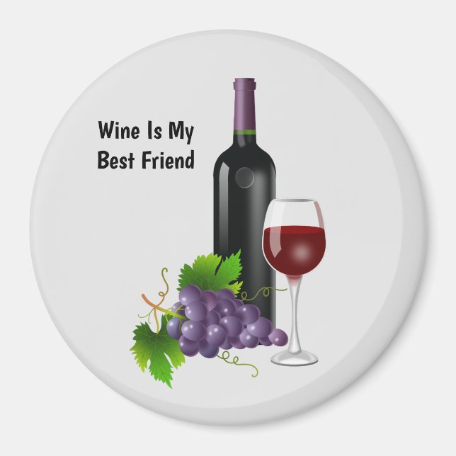 Animated wine bottle with glass  magnet (Front)