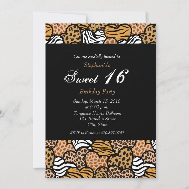 Animaux amusants Coeurs motifs doux 16 Invitation (Devant)