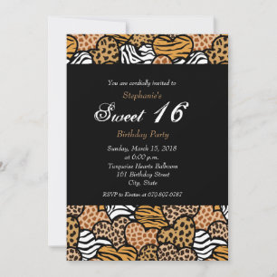 Animaux amusants Coeurs motifs doux 16 Invitation