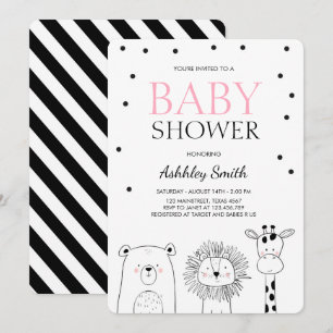 Animaux Baby shower invitation Zoo Safari Moderne 