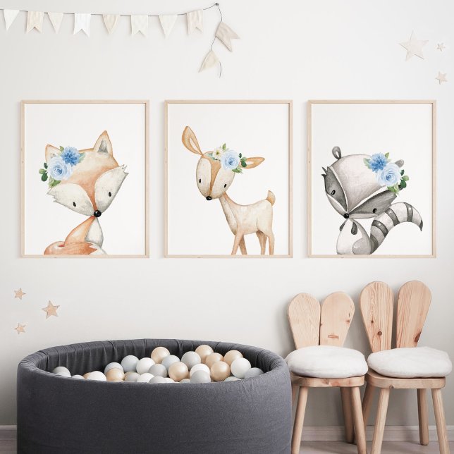 Animaux boisés, Animaux forestiers, Fleurs bleues (Créateur téléchargé)