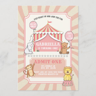 Animaux Cirque Invitation Anniversaire   Rose Vint