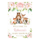 Animaux de bois Baby shower floral Affiche de bien