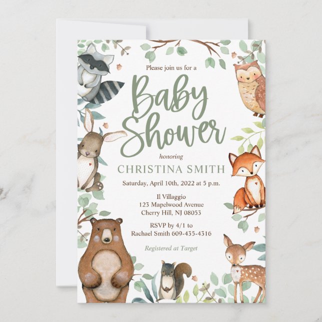 Animaux de bois Baby Shower Invitations (Devant)