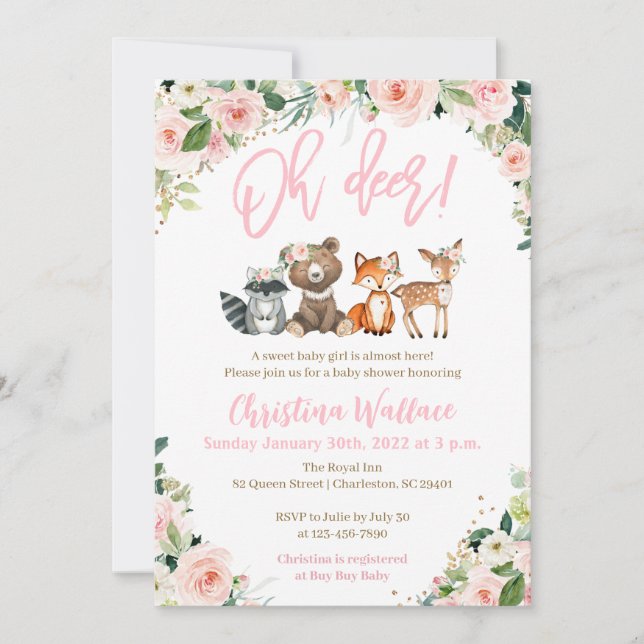 Animaux de bois Baby Shower Invitations pour les f (Devant)