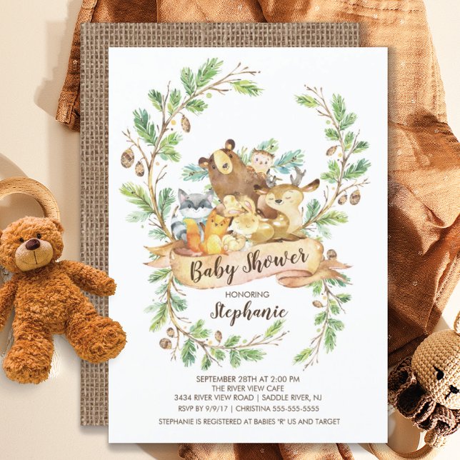 Animaux de bois doux Invitation Baby shower (Créateur téléchargé)