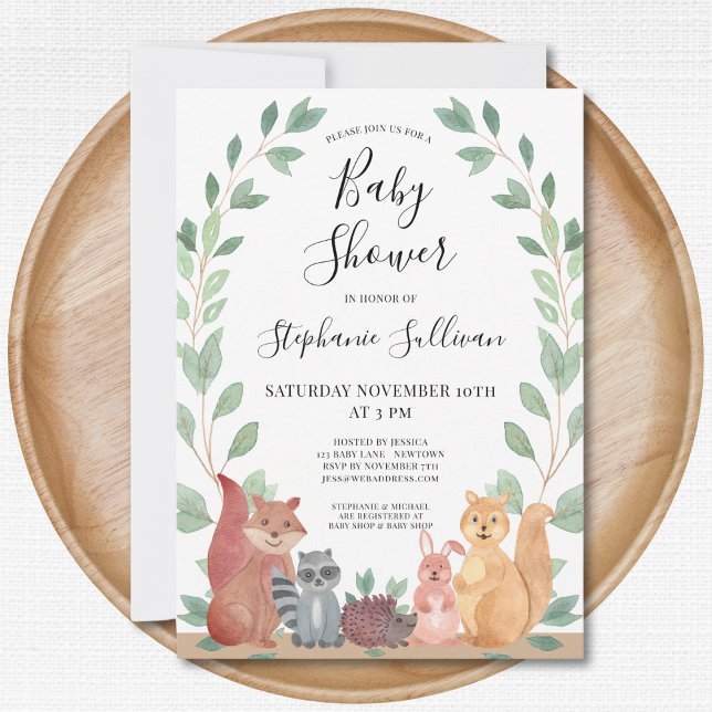 Animaux de bois mignons Invitation Baby shower (Créateur téléchargé)