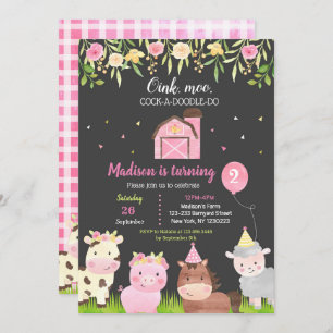 Animaux de ferme 2e anniversaire fêtes Invitations