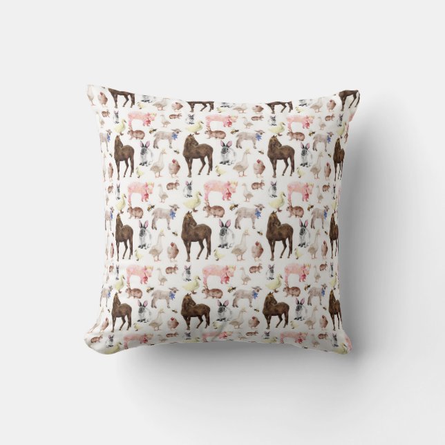 Animaux de ferme avec oreiller à lancer de cheval (Recto)