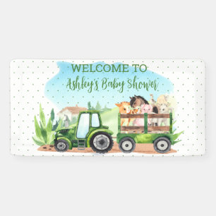 Animaux de ferme Bannière Baby shower tracteur ver