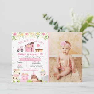 Animaux de ferme Barnyard 2e Invitations d'anniver