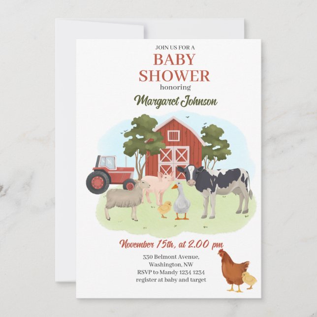 Animaux de ferme Barnyard Baby shower Invitation (Devant)