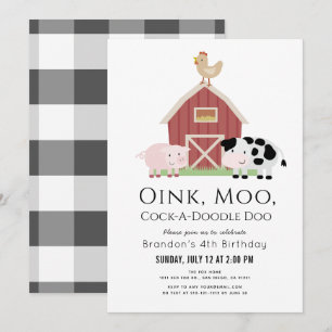 Animaux de ferme Barnyard White Invitation d'anniv