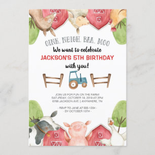 Animaux de ferme Boy Invitations d'anniversaire