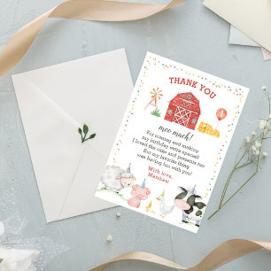 Animaux de ferme Carte de remerciements d'annivers