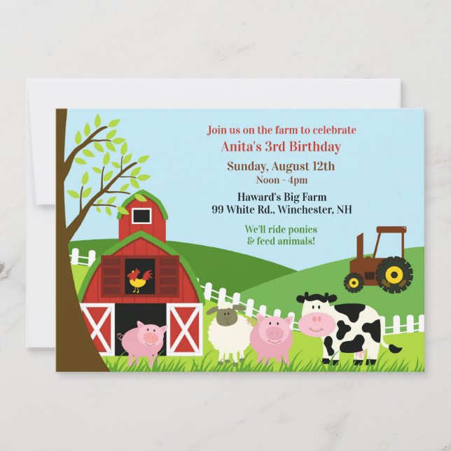 Animaux de ferme d'anniversaire Invitation plate (Devant)